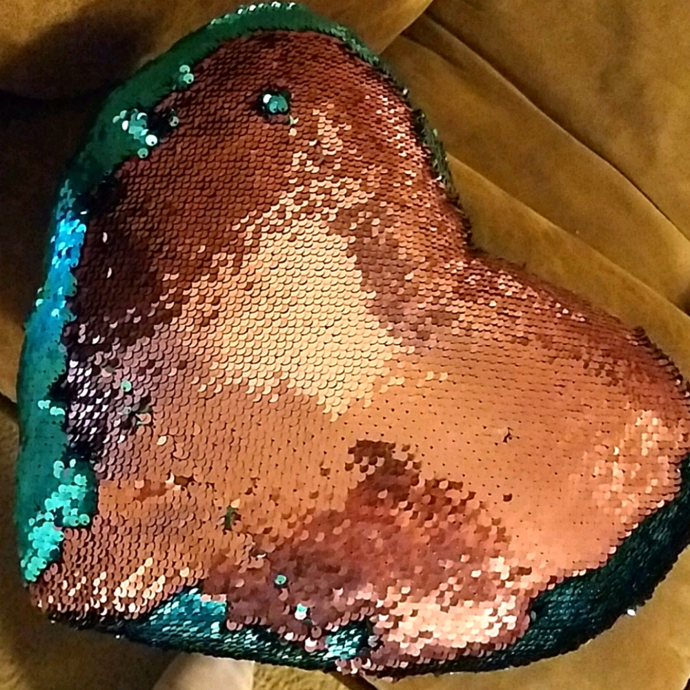 Pink and blue sequenced pillow